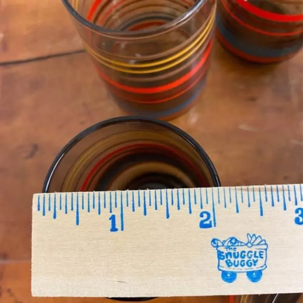 Vintage Dominion smoked amber retro striped juice glasses set of 6